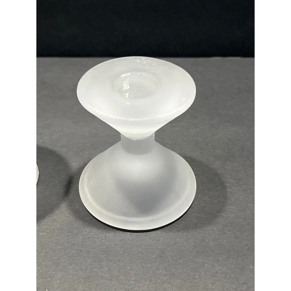 Vntg Frosted Glass Reversible Taper Votive Candle Holder Pair Mid-Century Modern